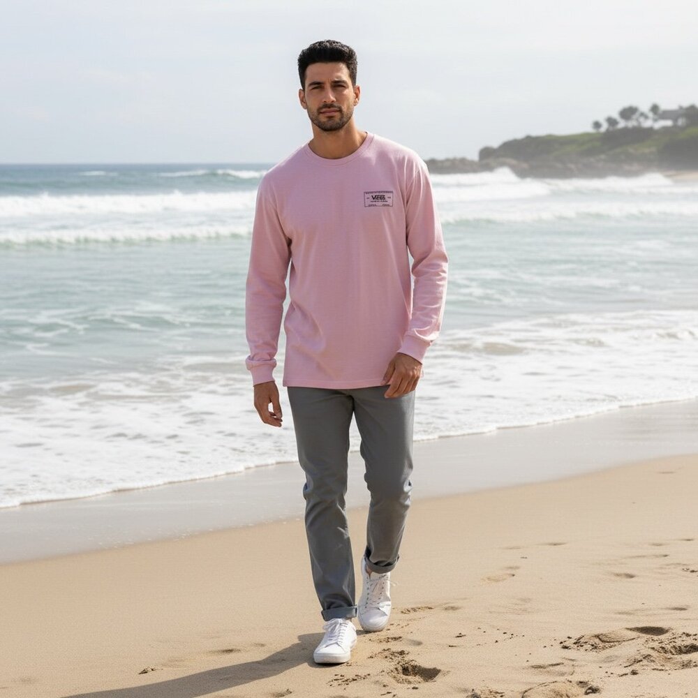 Vans "Off The Wall" Pink Long Sleeve Unisex T-Shirt With Logo Men's Size Small
